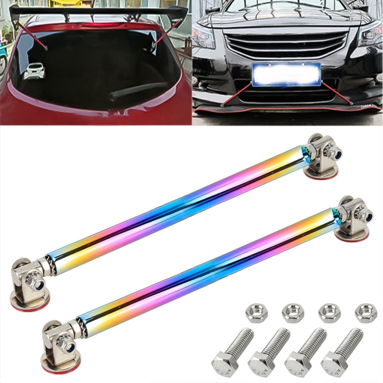 Pair of iridescent rainbow metal front lip bars with bolt-on end clamps and screws