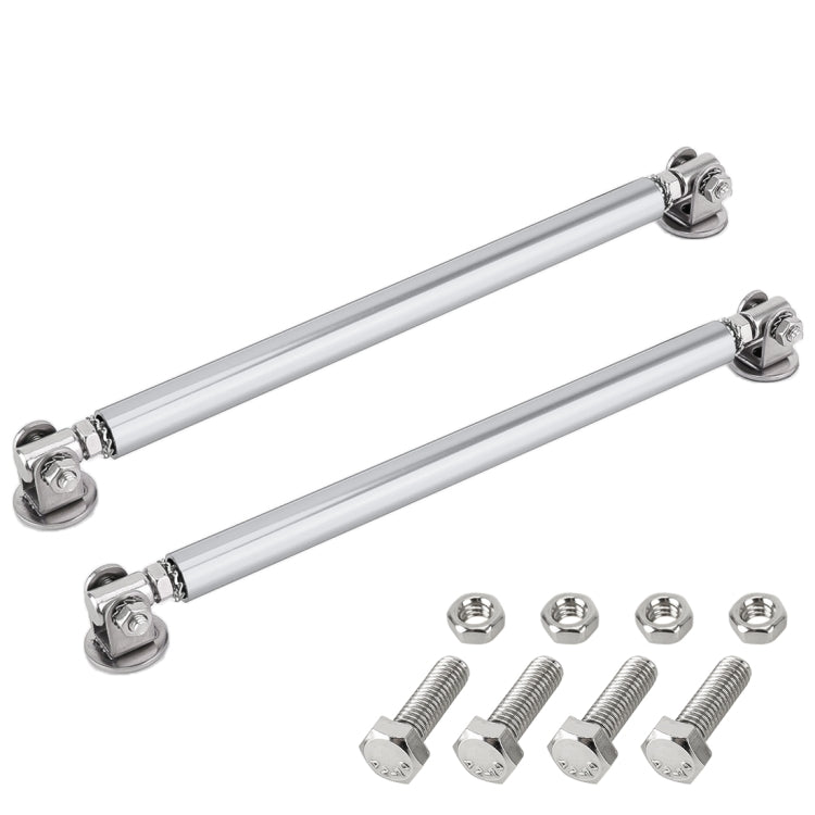 Car lip support bars, silver metal two-piece set with clamps and hex nuts