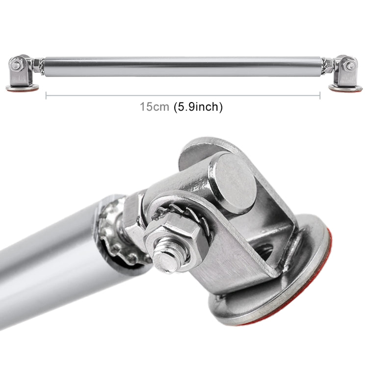 Car lip support bar, silver metal 15cm length with hinge clamp bracket