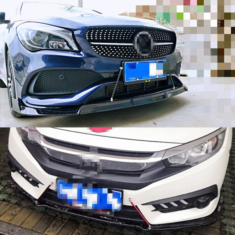 Car front lip with installed metal support rod bars and mounting brackets