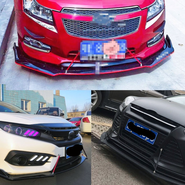 Red car front lip with installed support rod bars and mounting hardware