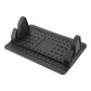 Black silicone dashboard phone mount with perforated base and raised phone supports