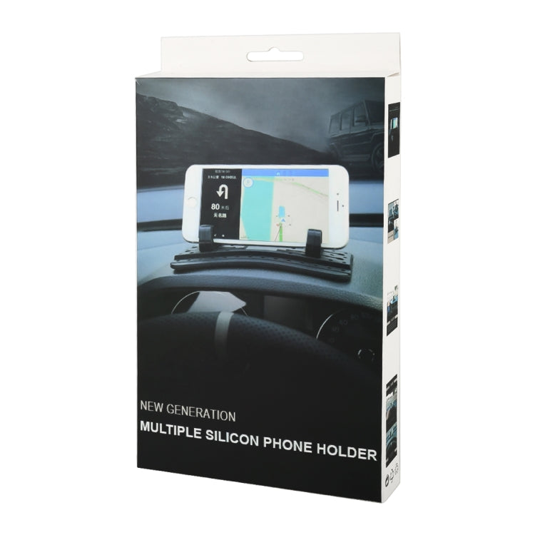 Phone holder product box showing a black silicone mat and side arm mounts