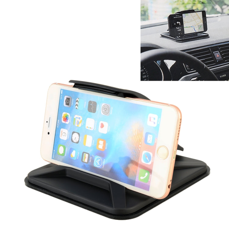 Black car dashboard phone holder with clamp stand and a smartphone mounted