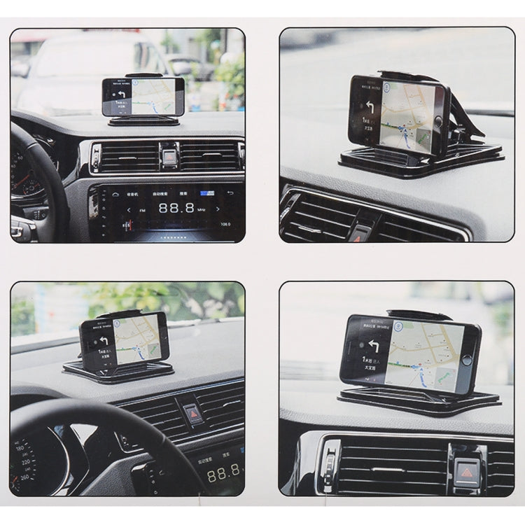 Dashboard phone holder shown in a car with mounted smartphone for navigation