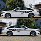 Car side stripe decal, black zigzag plaid graphics on white sedan