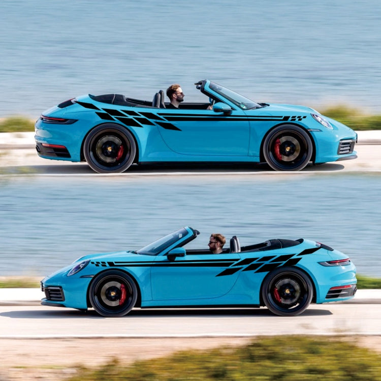 Car side stripe decal, black zigzag plaid on blue convertible