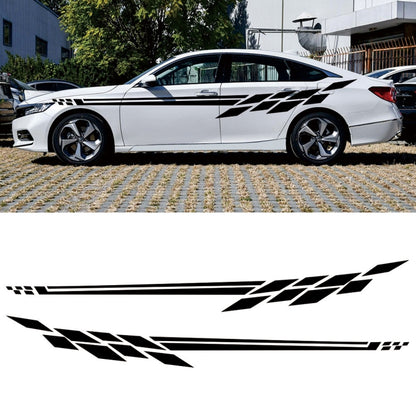 Car side stripe decal, black zigzag plaid pattern on white vehicle
