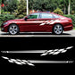Car side stripe decal, black zigzag plaid on red sedan