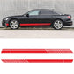 Car side stripe PVC sticker, red racing stripe on a dark gray sedan