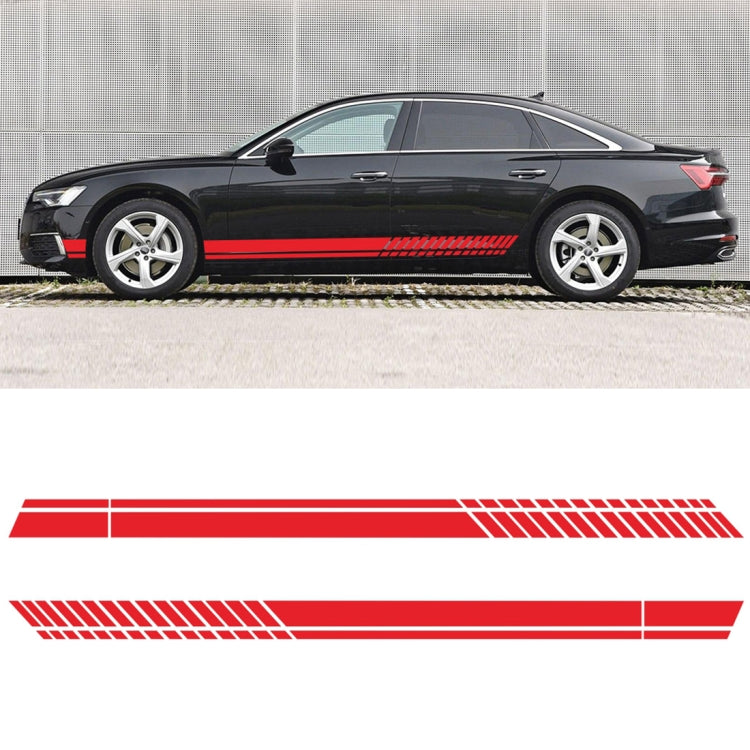 Car side stripe PVC sticker, red racing stripe on a dark gray sedan