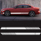 Car side stripe PVC sticker, black racing stripe on a red sedan