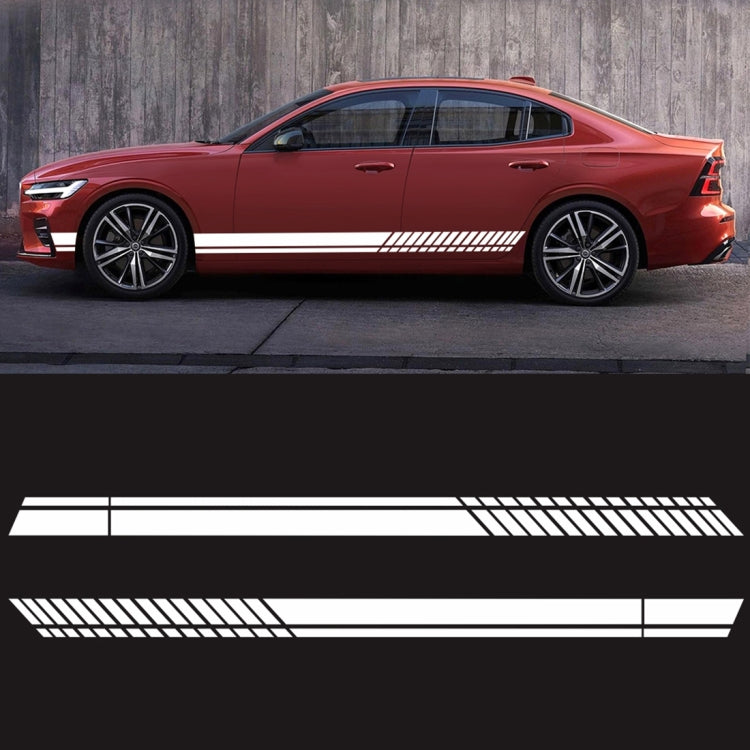 Car side stripe PVC sticker, black racing stripe on a red sedan