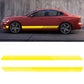Car side stripe PVC sticker, yellow racing stripe on a red sedan door