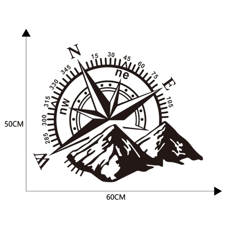 Compass rose and mountain PVC sticker diagram with north direction markings