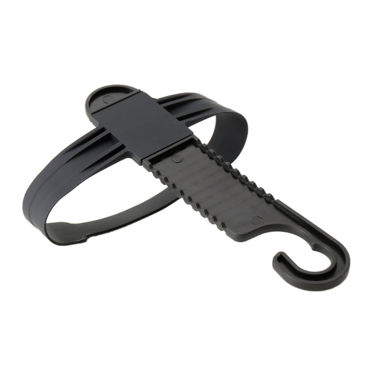 Black plastic car backseat tissue box hanger hook with curved mounting arms