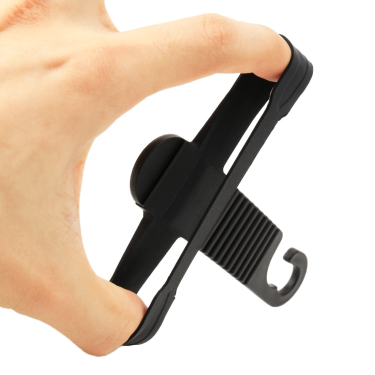 Hand-held black car backseat tissue box hanger hook, ridged grip strap, hook loop