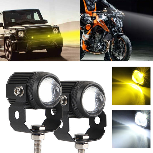 Motorcycle double-color LED headlights showing yellow and white light beams