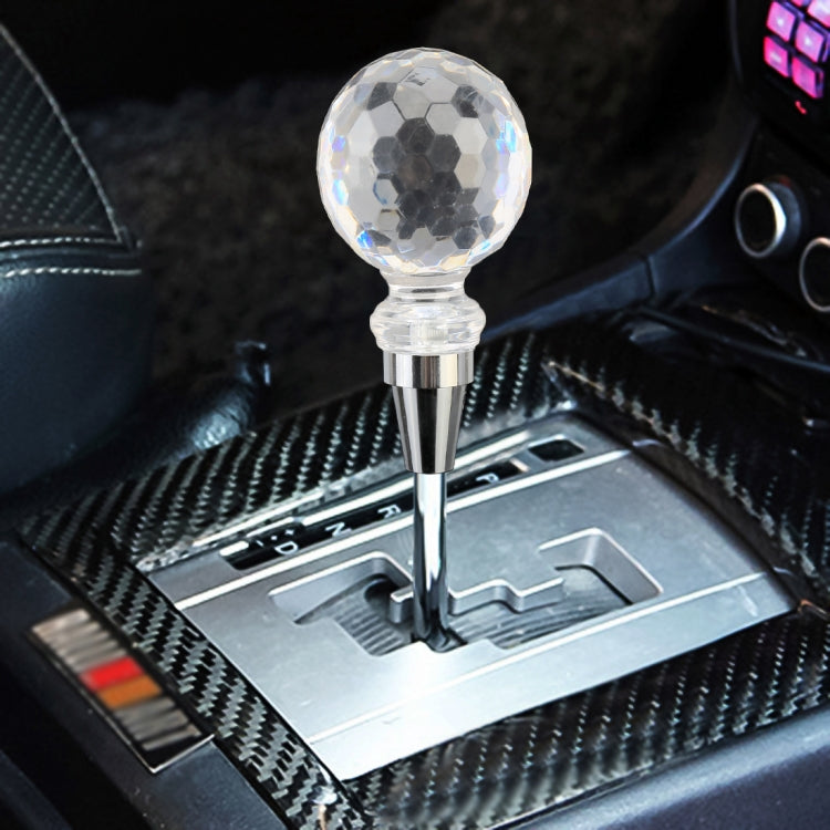 Universal spherical crystal gear shift knob with clear faceted ball and chrome stem