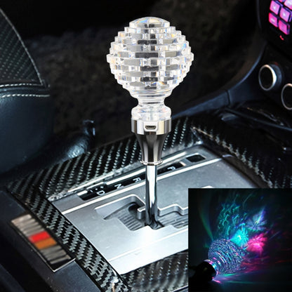 Crystal gear shift knob with faceted clear top, chrome stem and base, with light
