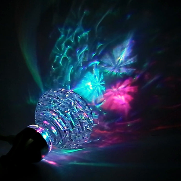 Colorful LED-lit crystal gear shift knob with faceted clear top and chrome stem