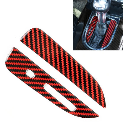 Carbon fiber gear position sticker set, red and black chevron with two oval cutouts
