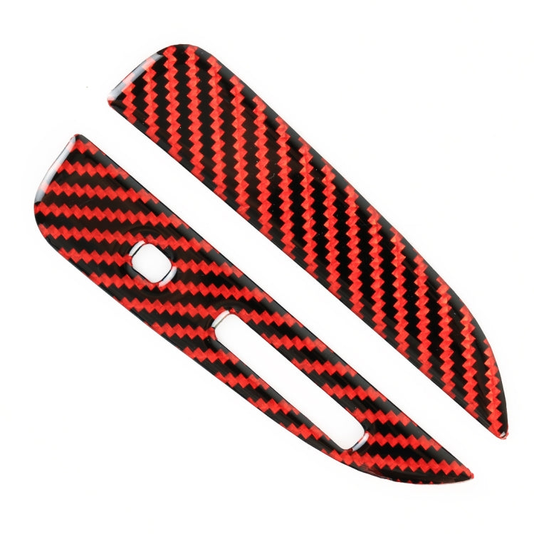 Pair of red and black carbon fiber chevron gear position stickers with oval inserts