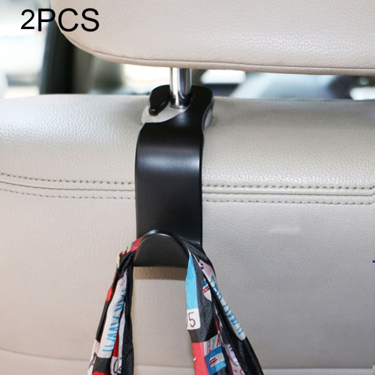 Car back seat hook set: black plastic holder clipped to seat with metal rod base
