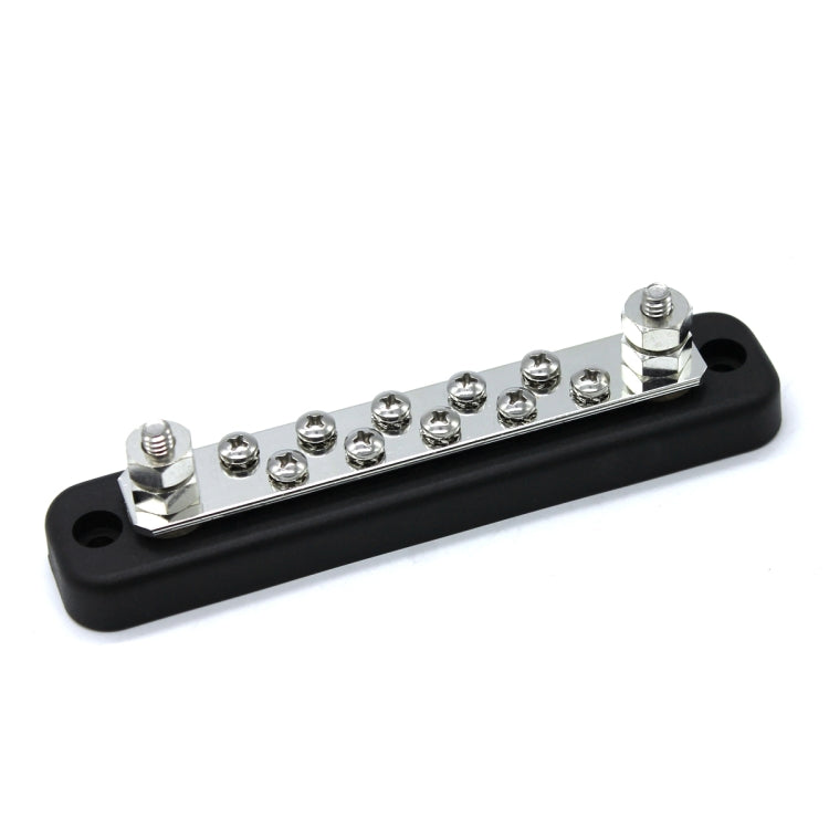 10-way power distribution bus bar, black housing with ten chrome screw posts