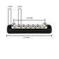 10-way bus bar with ten terminals on black base; 153mm length