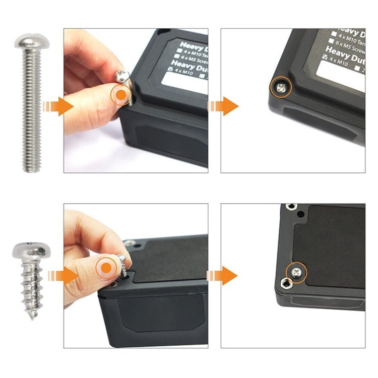 Hand installing an orange-ring terminal stud into a heavy-duty bus bar terminal box