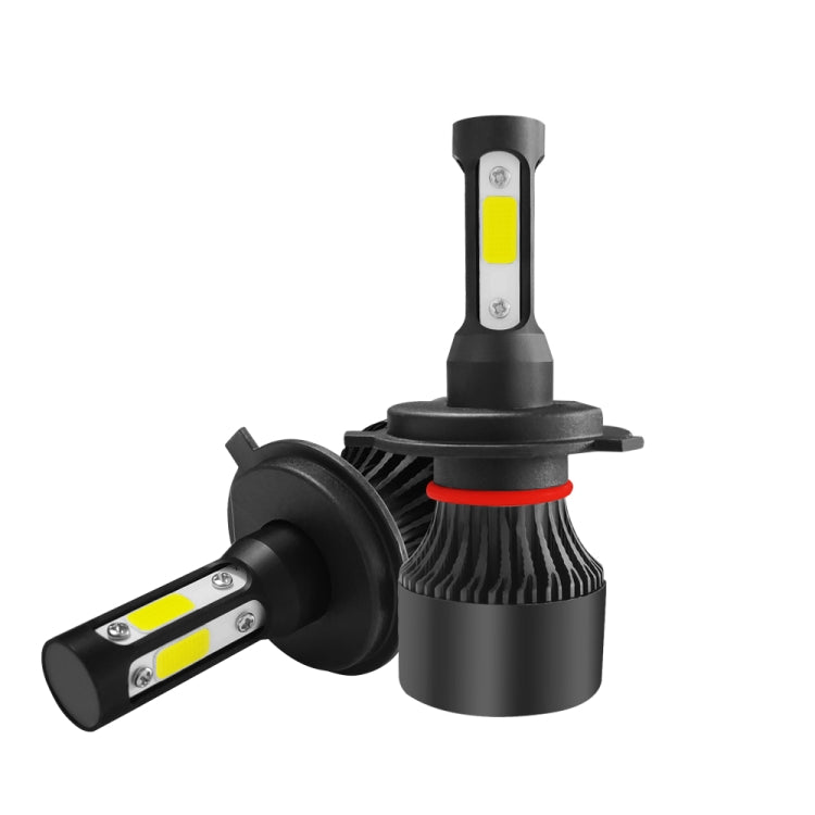 LED car headlight bulbs set with yellow COB chips and black cooling fins