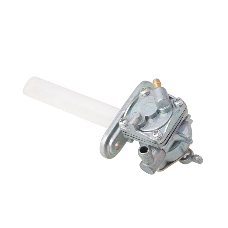 Fuel petcock valve with clear plastic fuel line and circular mounting bracket
