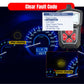 OBD2 code reader scanner with red controls and LCD diagnostic menu for clearing fault codes