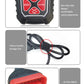 Black OBD2 scanner with red ESC/enter keypad, cable and OBDII connector details
