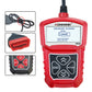 Red and black OBD2 code reader scanner with LCD screen, red body, and ESC/enter keys