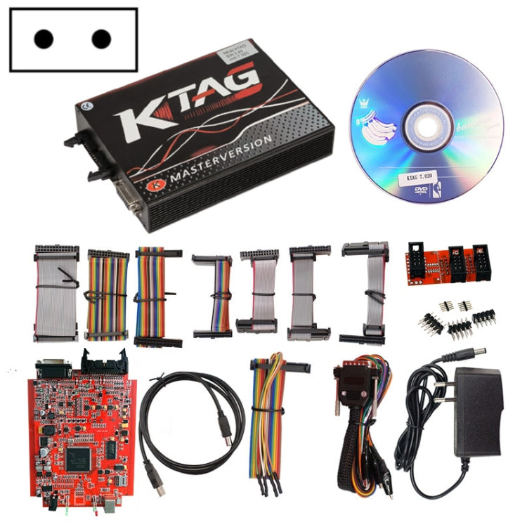 KTAG V7.020 ECU programming tool kit with cables, connectors, and disc