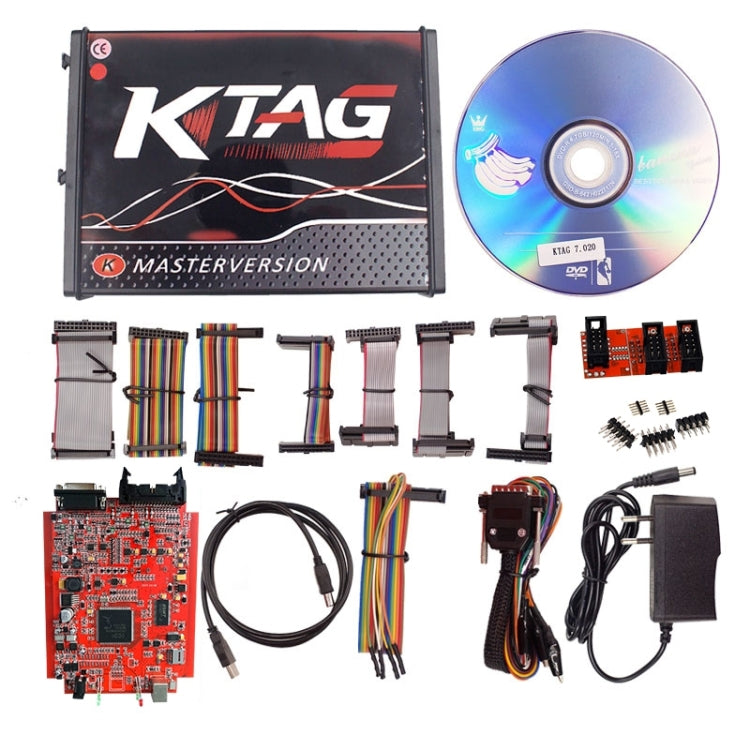 KTAG V7.020 ECU programming tool kit with DVD, cables, and adapters