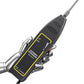Black handheld electronic stethoscope unit with yellow label and metal probe attachment.