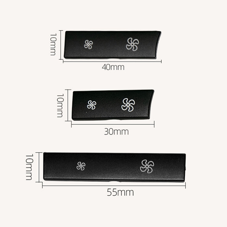 Black HVAC air volume switch panel showing 40mm, 30mm, and 55mm sizes