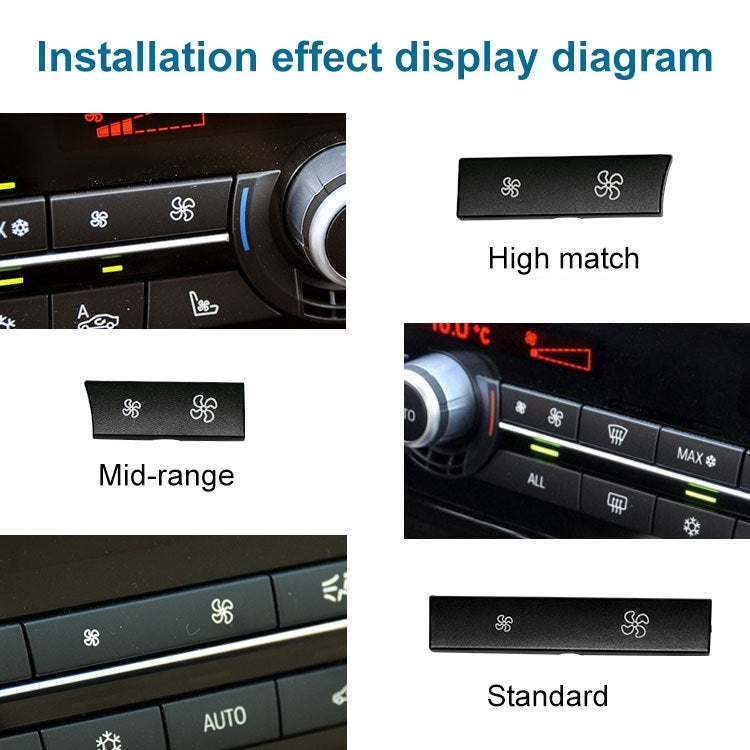 Black HVAC air volume switch panel with white fan icons in installation effect display