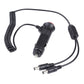 Car cigarette lighter switch plug with DC barrel tip and dual DC connector ends