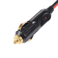 Car cigarette lighter plug with switch and gold connector tip, black cable housing