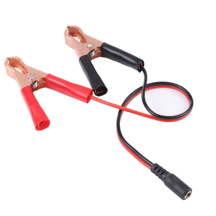 DC 5.5x2.1 charging leads with two alligator clips and black DC barrel plug