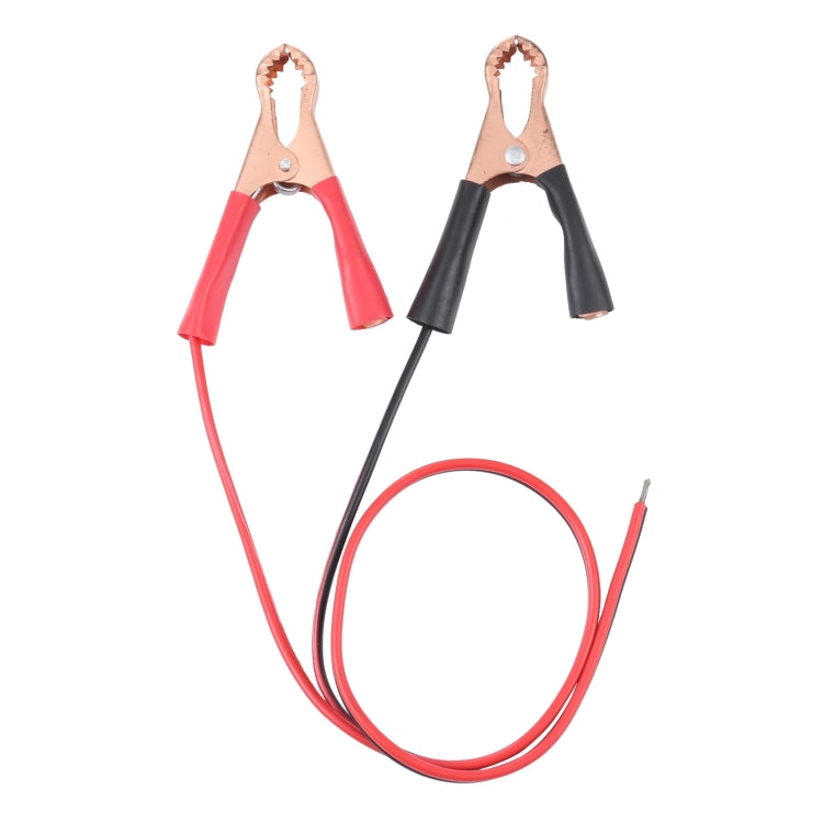 Car charging cable with red and black crocodile clips, interface connector leads