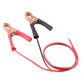 Car charging cable with red and black crocodile clips and insulated wire ends