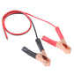 Car charging cable with red cable loops and crocodile clips with copper jaws