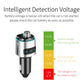 Car Bluetooth FM audio adapter with digital voltage status display, silver-and-black body
