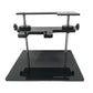 Black car frame repair adapter stand with top bar, clamps, and platform base