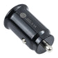Black mini car charger with PD quick 3.1A and metal plug, angled view
